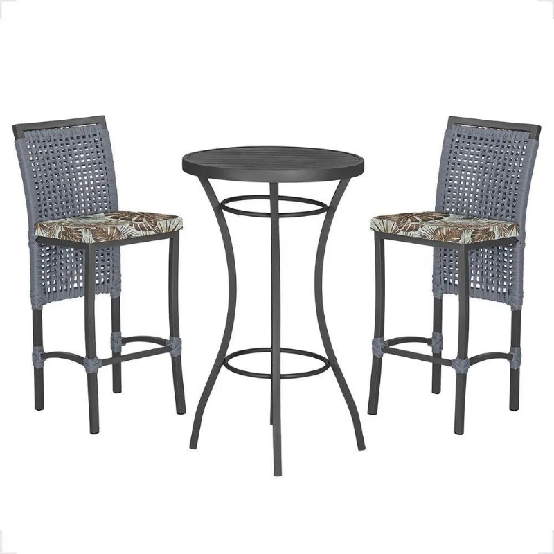 Mesa Bistrô E 2 Banquetas Roma Preta Corda Estofado 6 Trama Prata - Trama