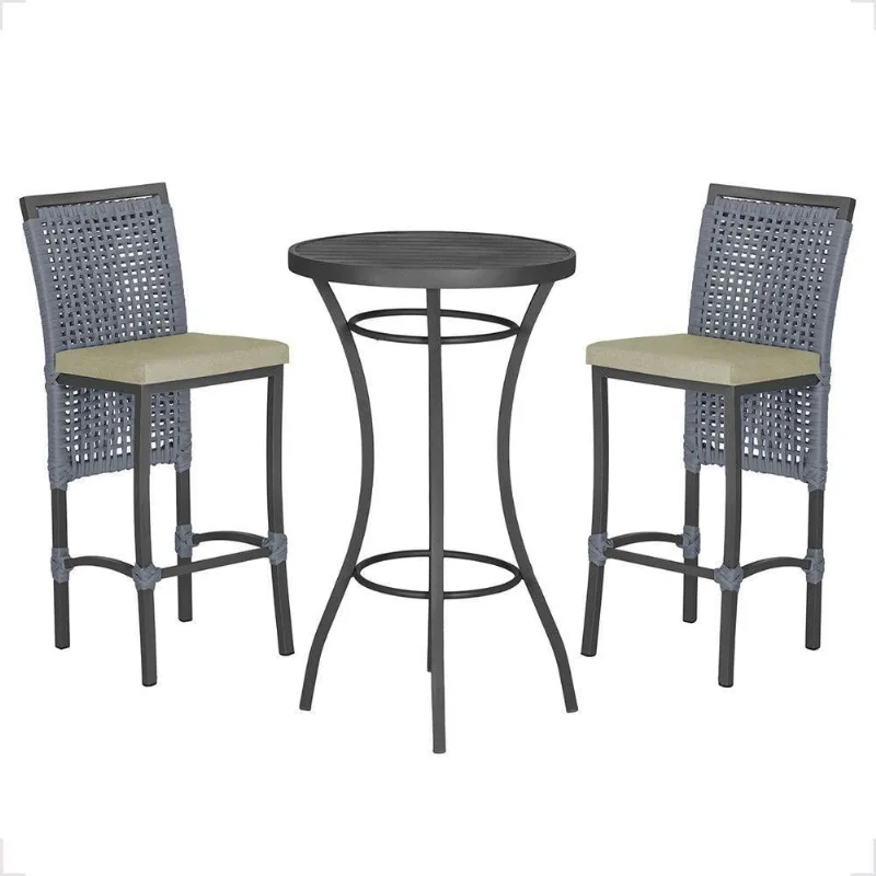 Mesa Bistrô E 2 Banquetas Roma Preta Corda Estofado 7 Trama Prata - Trama