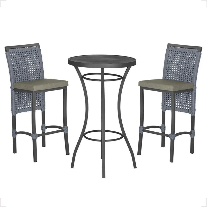 Mesa Bistrô E 2 Banquetas Roma Preta Corda Estofado 7 Trama Prata - Trama