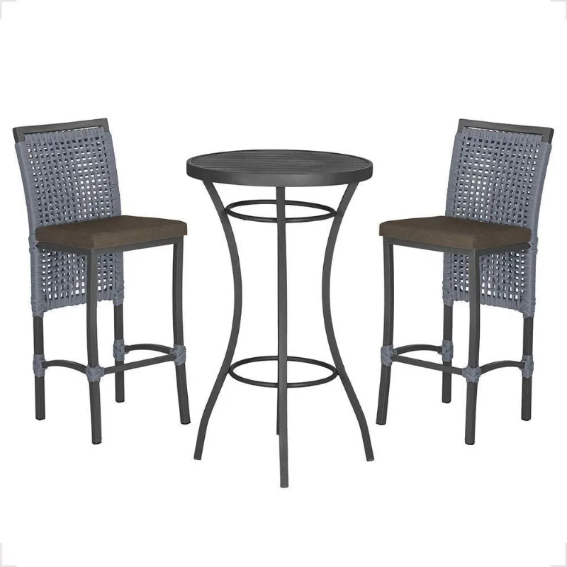 Mesa Bistrô E 2 Banquetas Roma Preta Corda Estofado 9 Trama Prata - Trama
