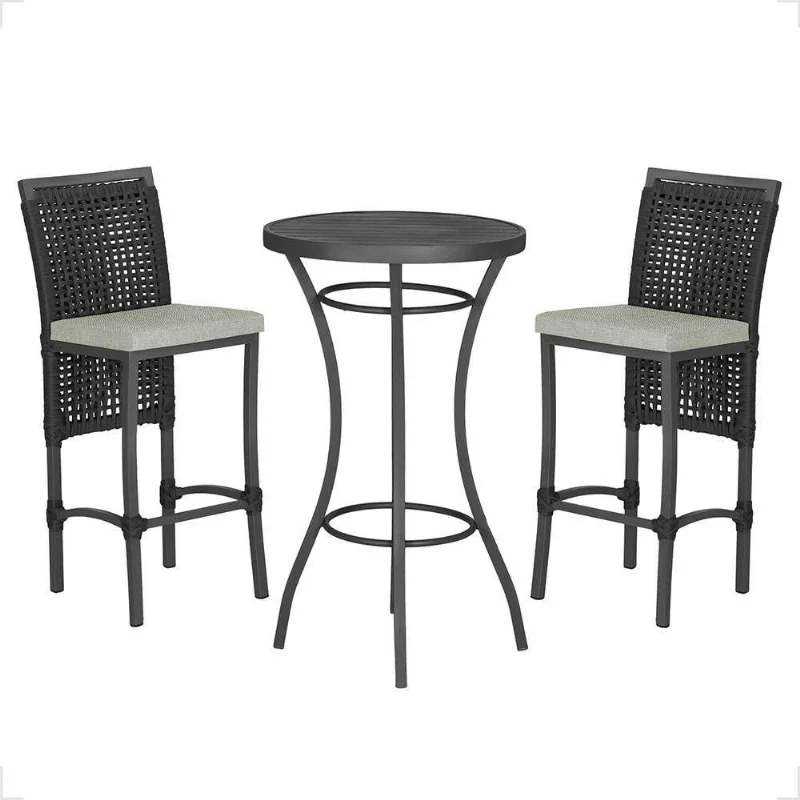 Mesa Bistrô Com 2 Banquetas Roma Preta Corda Náutica 3 Trama Preto - Trama