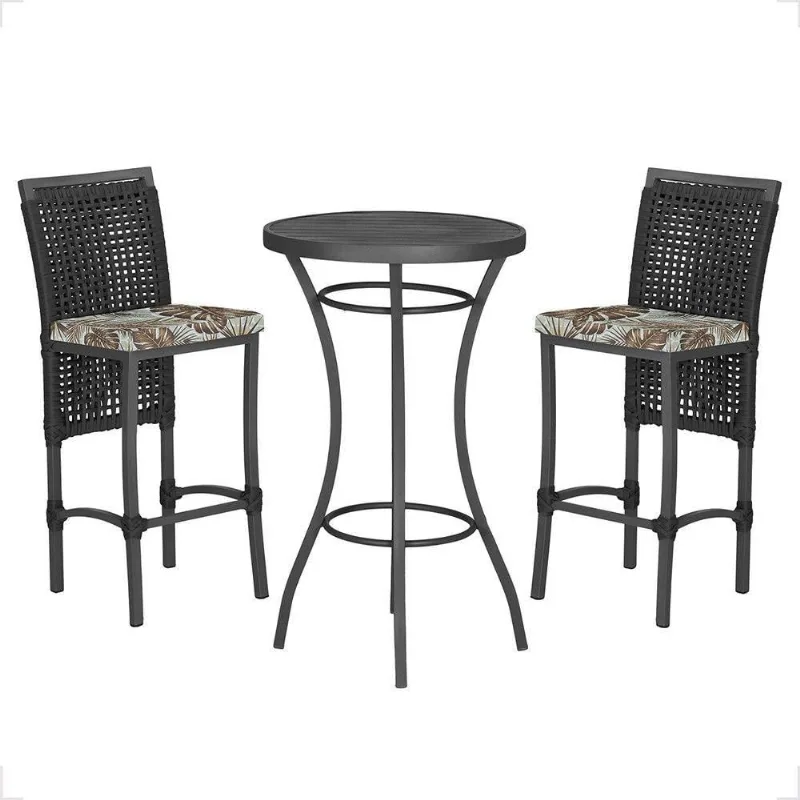 Mesa Bistrô E 2 Banquetas Roma Preta Corda Estofado 6 Trama Preto - Trama