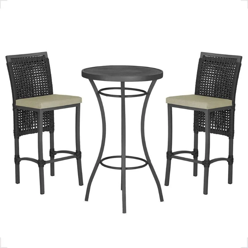Mesa Bistrô E 2 Banquetas Roma Preta Corda Estofado 7 Trama Preto - Trama