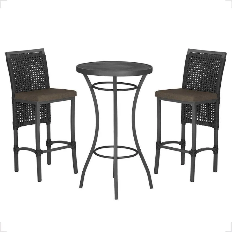 Mesa Bistrô E 2 Banquetas Roma Preta Corda Estofado 9 Trama Preto - Trama