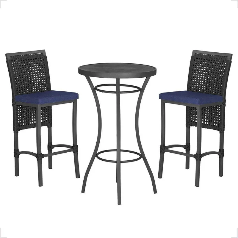 Mesa Bistrô 2 Banquetas Roma Preta Corda Estofado 10 Trama Preto - Trama