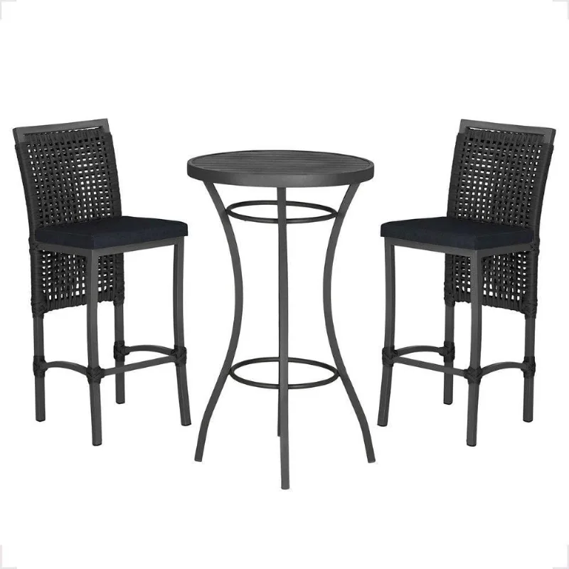 Mesa Bistro E 2 Banquetas Roma Preta Corda Náutica 12 Preta