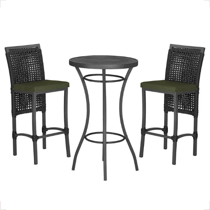 Mesa Bistro E 2 Banquetas Roma Preta Corda Náutica 13 Trama Preta - Trama