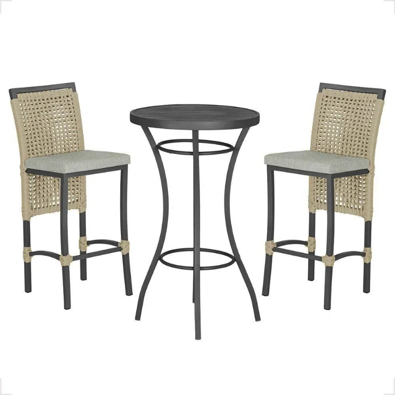 Mesa Bistrô Com 2 Banquetas Roma Preta Corda Náutica 3 Trama Rami - Trama
