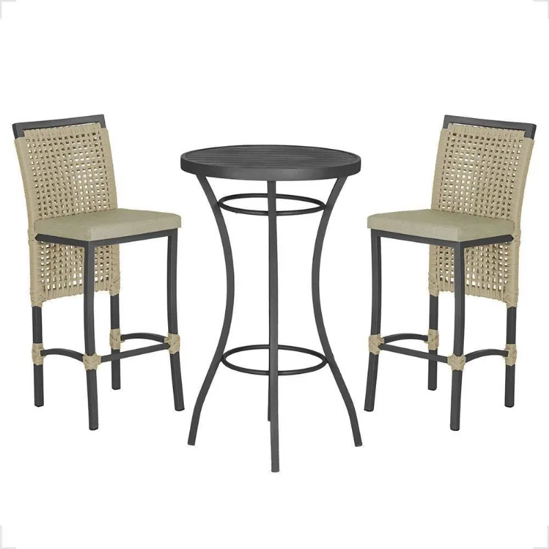 Mesa Bistrô E 2 Banquetas Roma Preta Corda Estofado 7 Trama Rami - Trama
