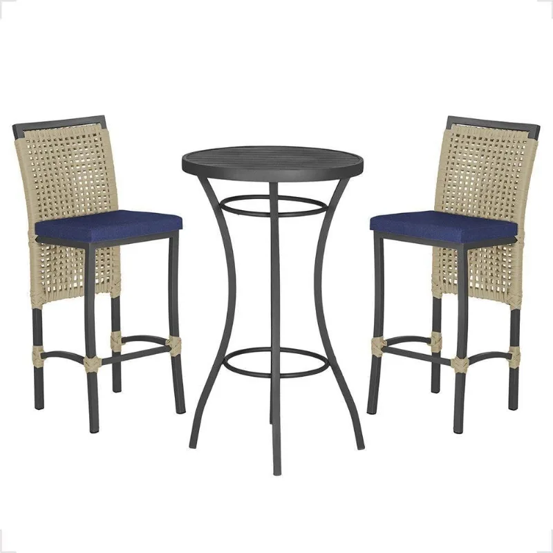Mesa Bistrô 2 Banquetas Roma Preta Corda Estofado 10 Trama Rami