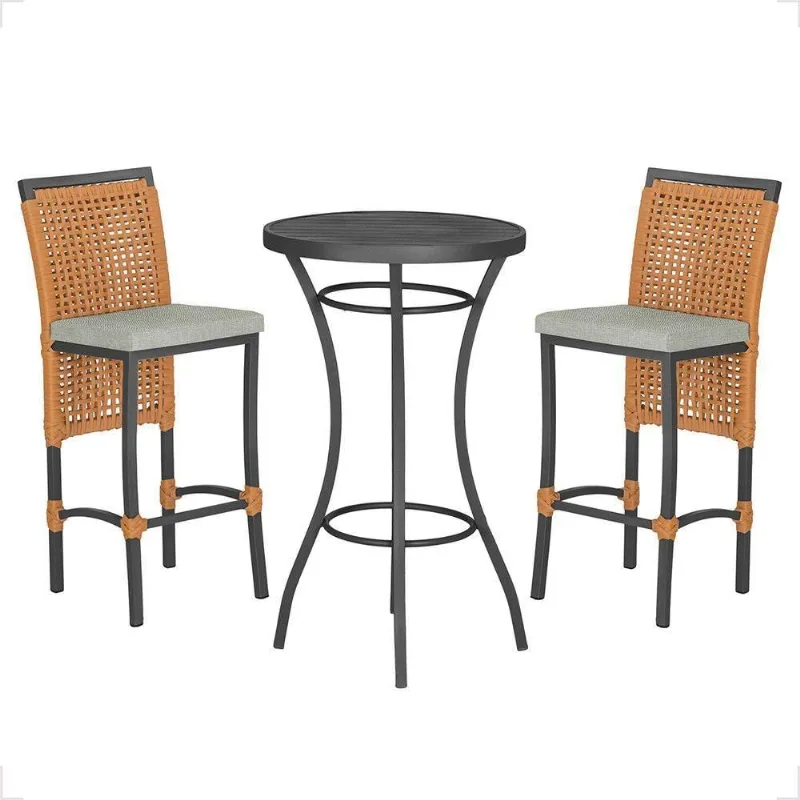Mesa Bistrô Com 2 Banquetas Roma Preta Corda Náutica 3 Trama Terra Cota - Trama