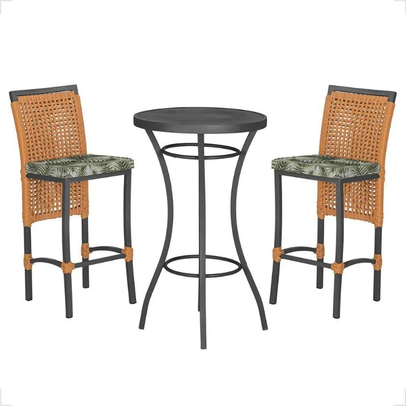 Mesa Bistrô 2 Banquetas Roma Preta Náutica Estofado 5 Trama Terra Cota