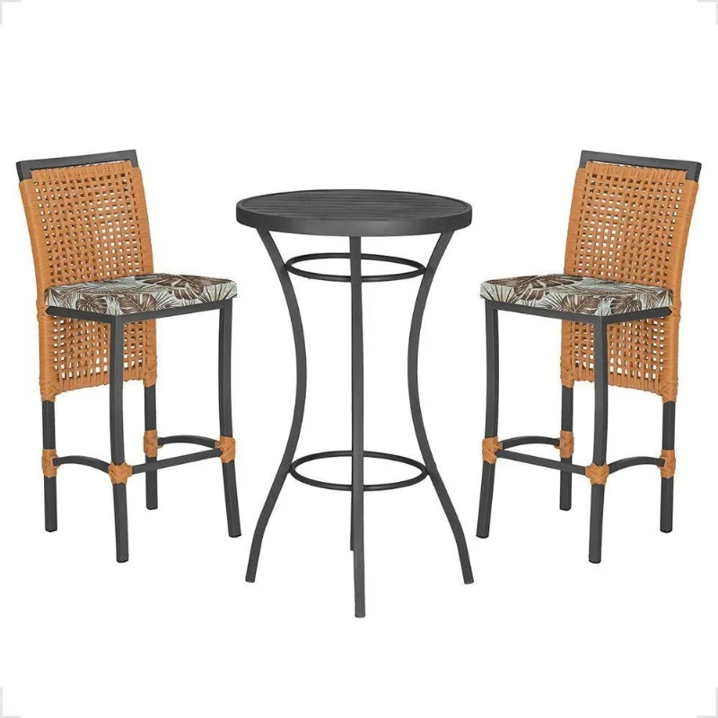 Mesa Bistrô E 2 Banquetas Roma Preta Corda Estofado 6 Trama Terra Cota