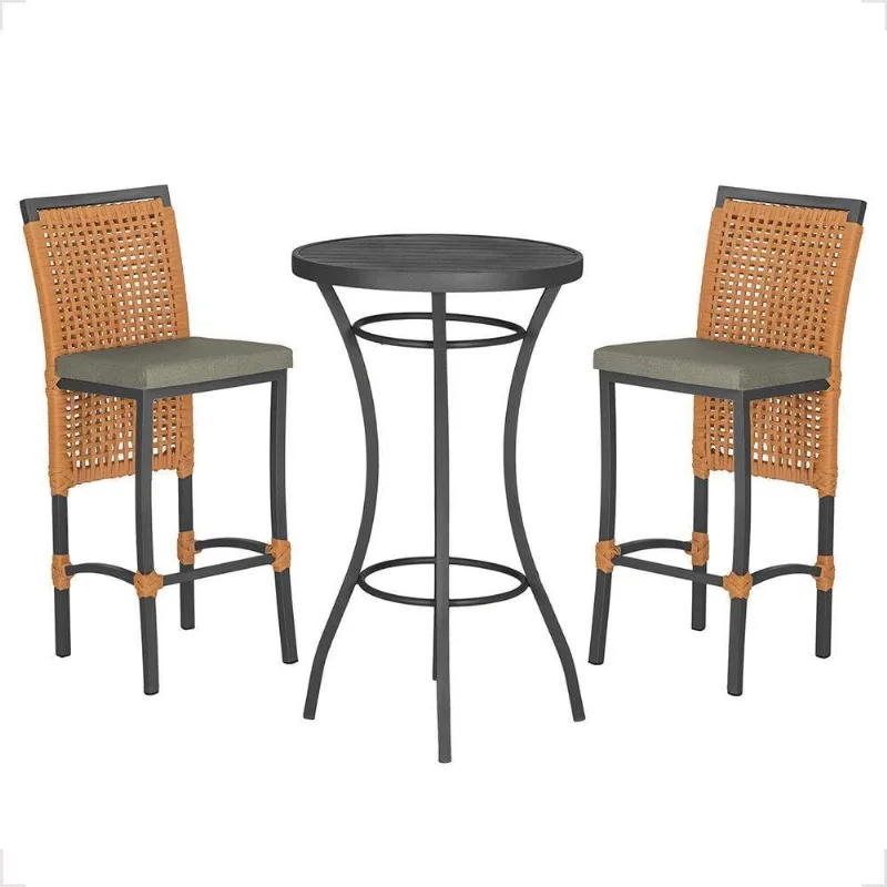 Mesa Bistrô E 2 Banquetas Roma Preta Corda Estofado 7 Trama Terra Cota