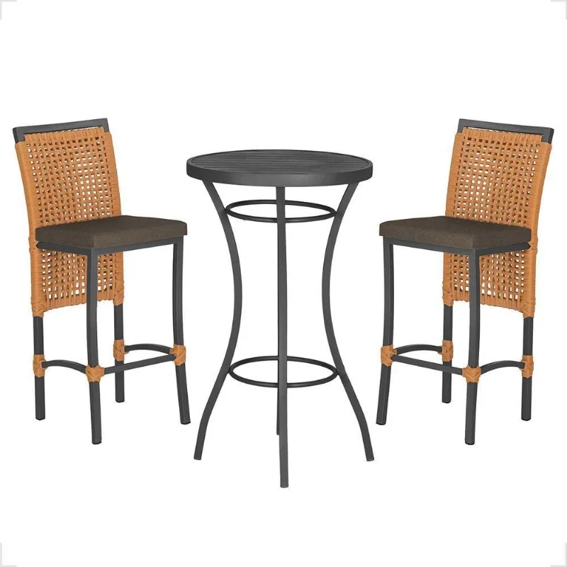 Mesa Bistrô E 2 Banquetas Roma Preta Corda Estofado 9 Trama Terra Cota - Trama