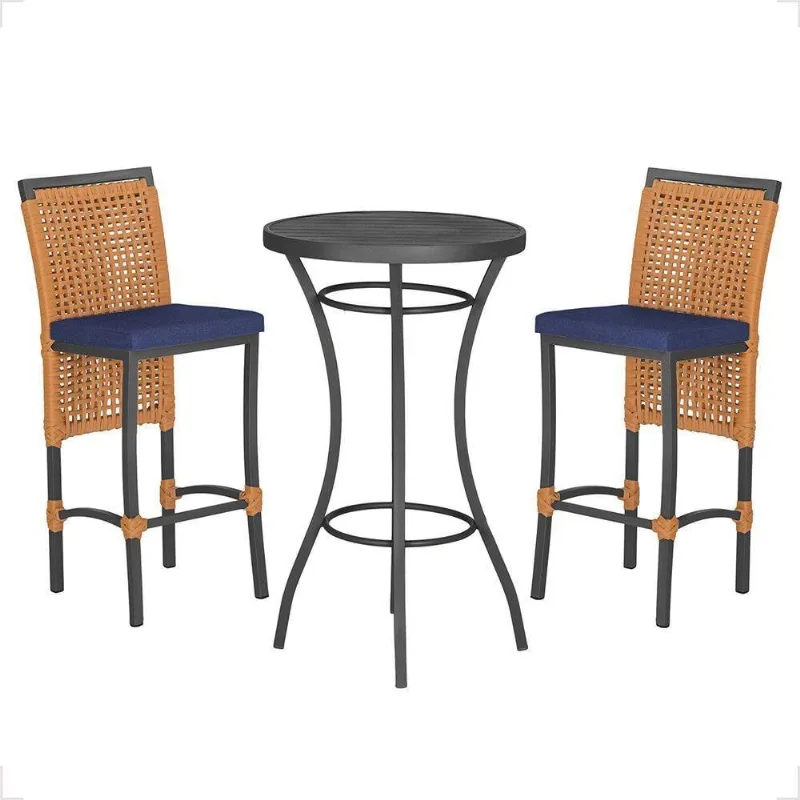 Mesa Bistrô 2 Banquetas Roma Preta Corda Estofado 10 Trama Terra Cota - Trama