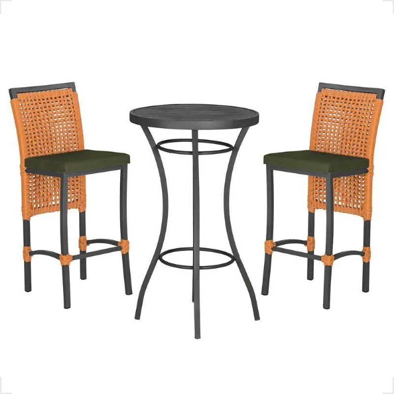 Mesa Bistro E 2 Banquetas Roma Preta Corda Náutica 13 Trama Terra Cota - Trama