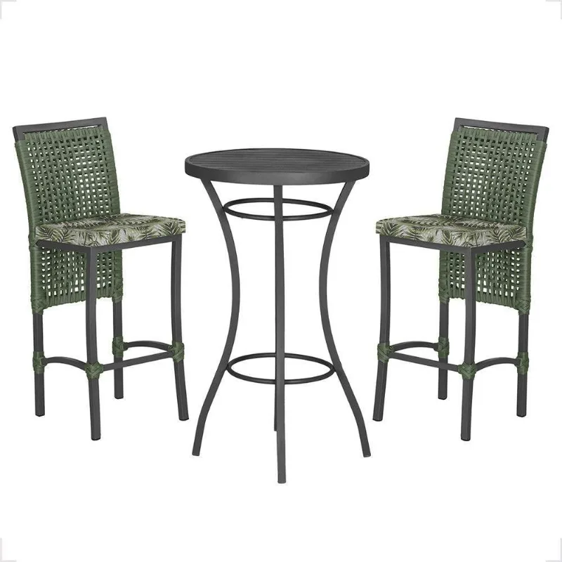 Mesa Bistrô 2 Banquetas Roma Preta Náutica Estofado 5 Trama Verde