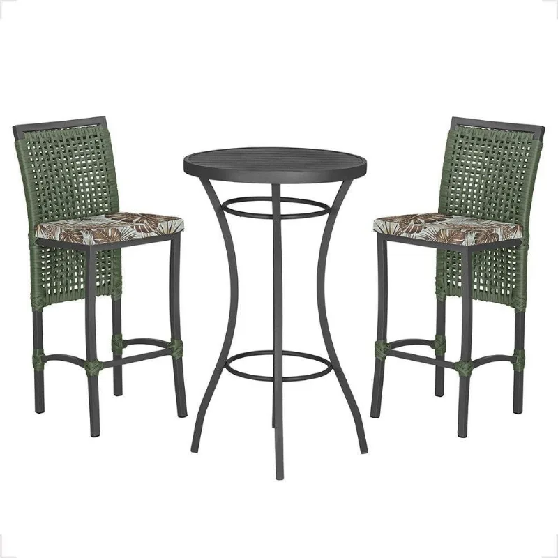Mesa Bistrô E 2 Banquetas Roma Preta Corda Estofado 6 Trama Verde - Trama