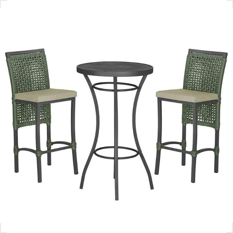 Mesa Bistrô E 2 Banquetas Roma Preta Corda Estofado 7 Trama Verde