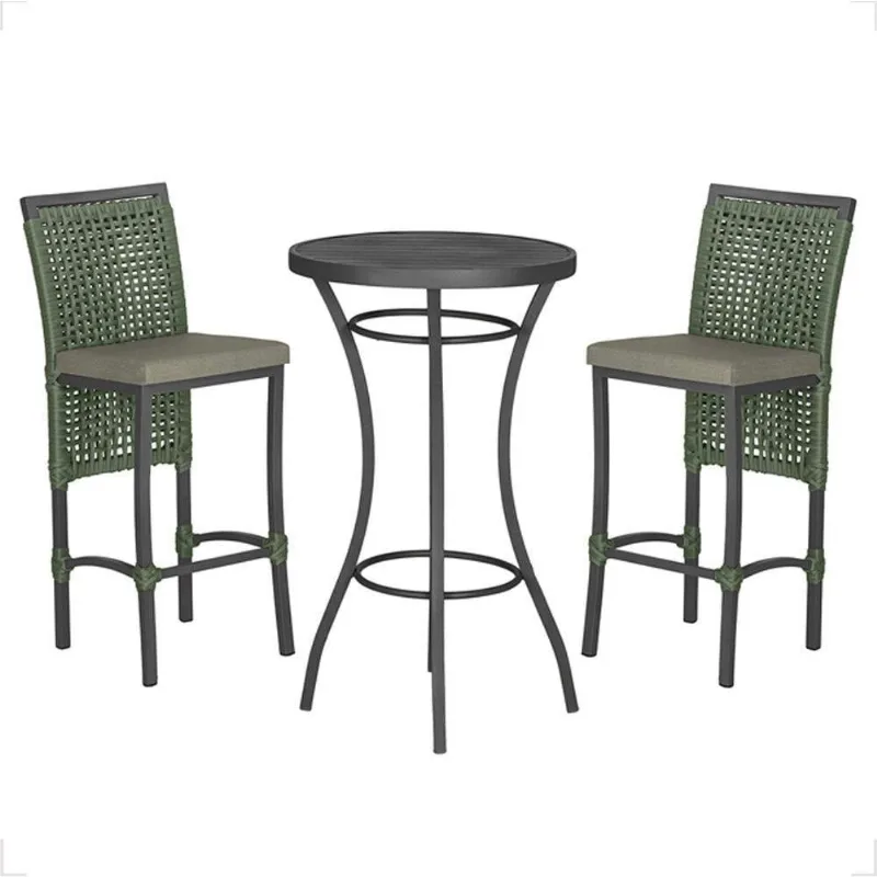 Mesa Bistrô E 2 Banquetas Roma Preta Corda Estofado 7 Trama Verde - Trama