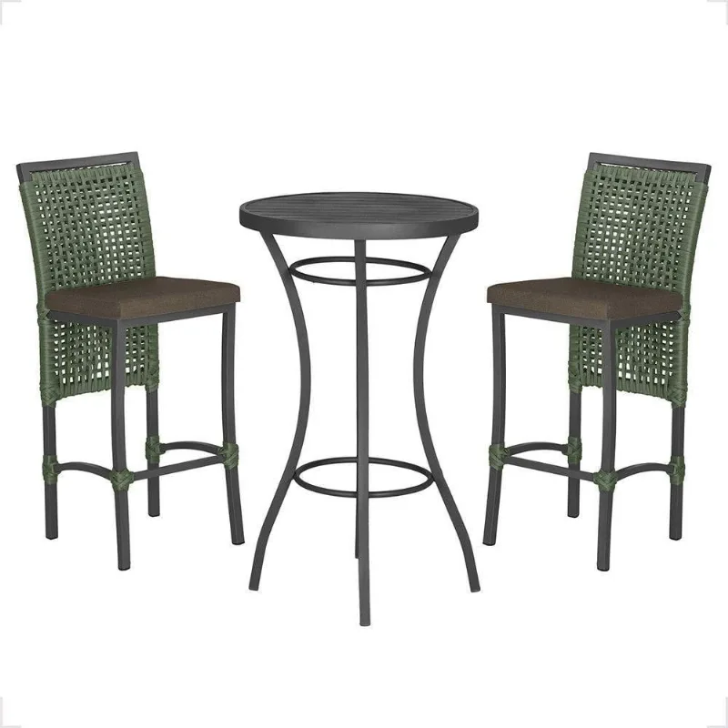 Mesa Bistrô E 2 Banquetas Roma Preta Corda Estofado 9 Trama Verde