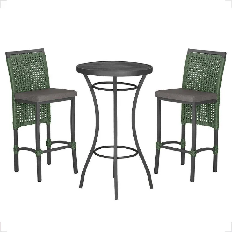 Mesa Bistro E 2 Banquetas Roma Preta Corda Náutica 11 Verde - Trama