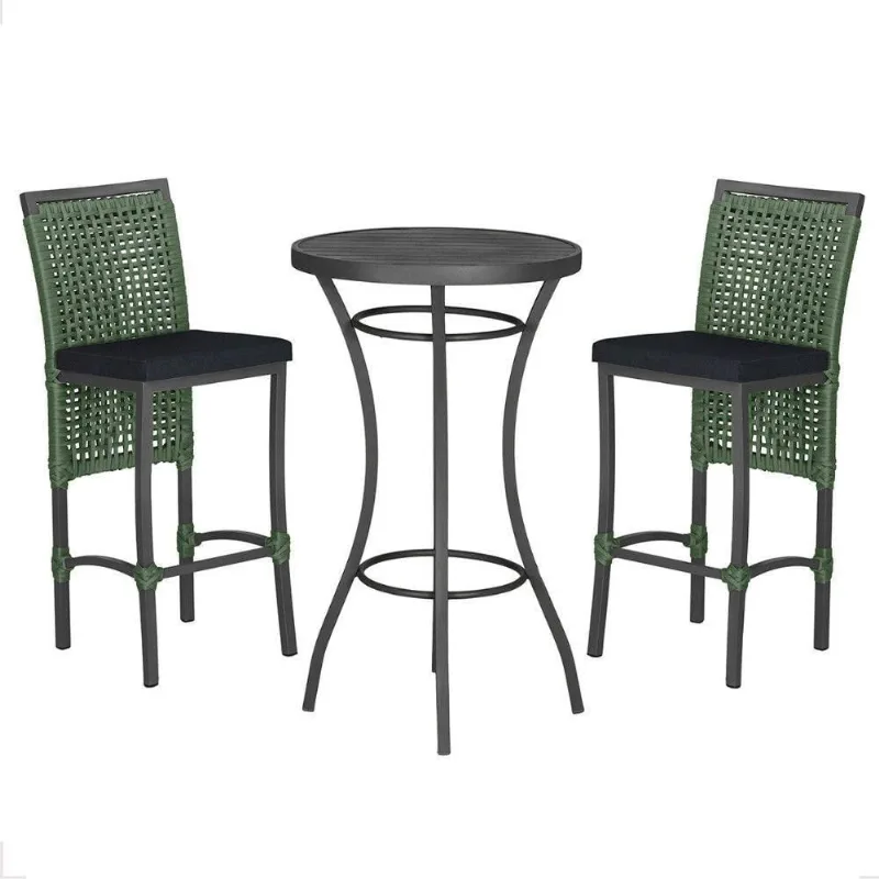 Mesa Bistro E 2 Banquetas Roma Preta Corda Náutica 12 Verde - Trama