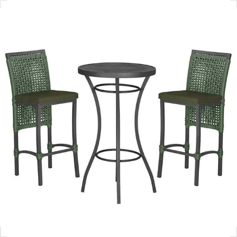 Mesa Bistro E 2 Banquetas Roma Preta Corda Náutica 13 Trama Verde - Trama