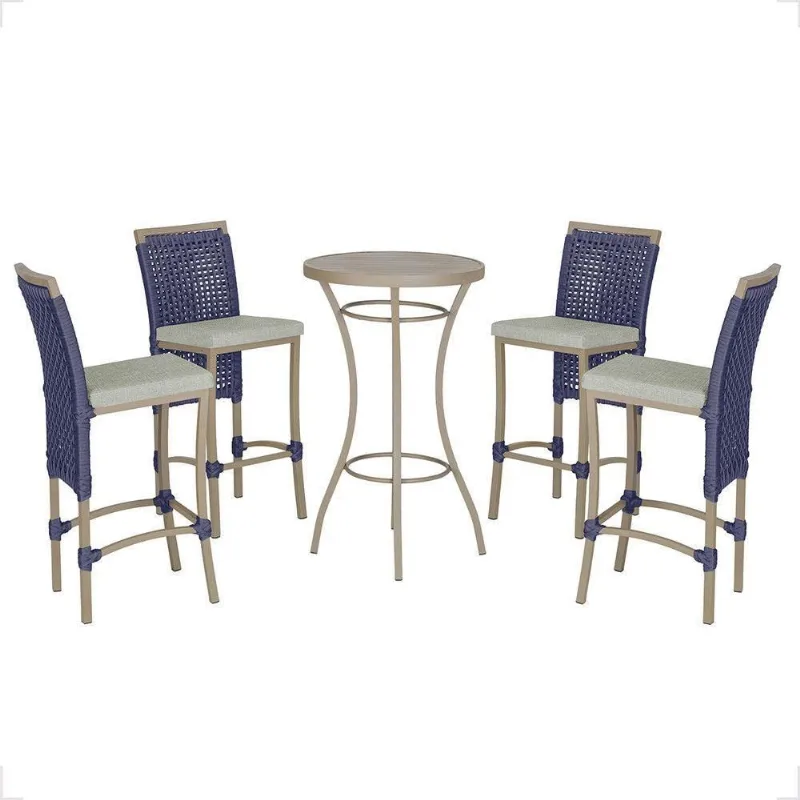 Mesa Bistrô Com 4 Banquetas Roma Fendi Corda Náutica 3 Trama Azul - Trama