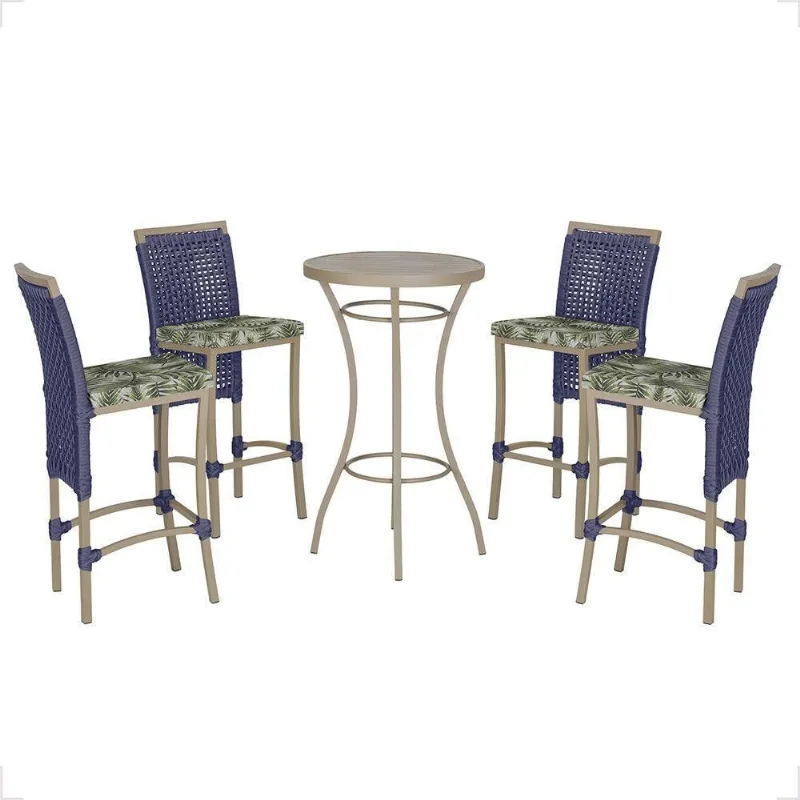 Mesa Bistrô E 4 Banquetas Roma Fendi Corda Estofado 5 Trama Azul - Trama