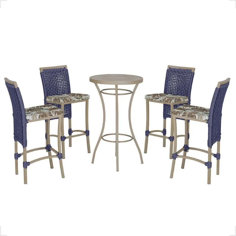 Mesa Bistrô E 4 Banquetas Roma Fendi Corda Estofado 6 Trama Azul - Trama
