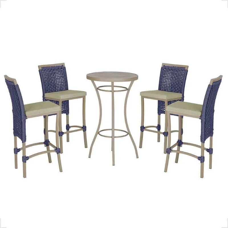 Mesa Bistrô E 4 Banquetas Roma Fendi Corda Estofado 7 Trama Azul