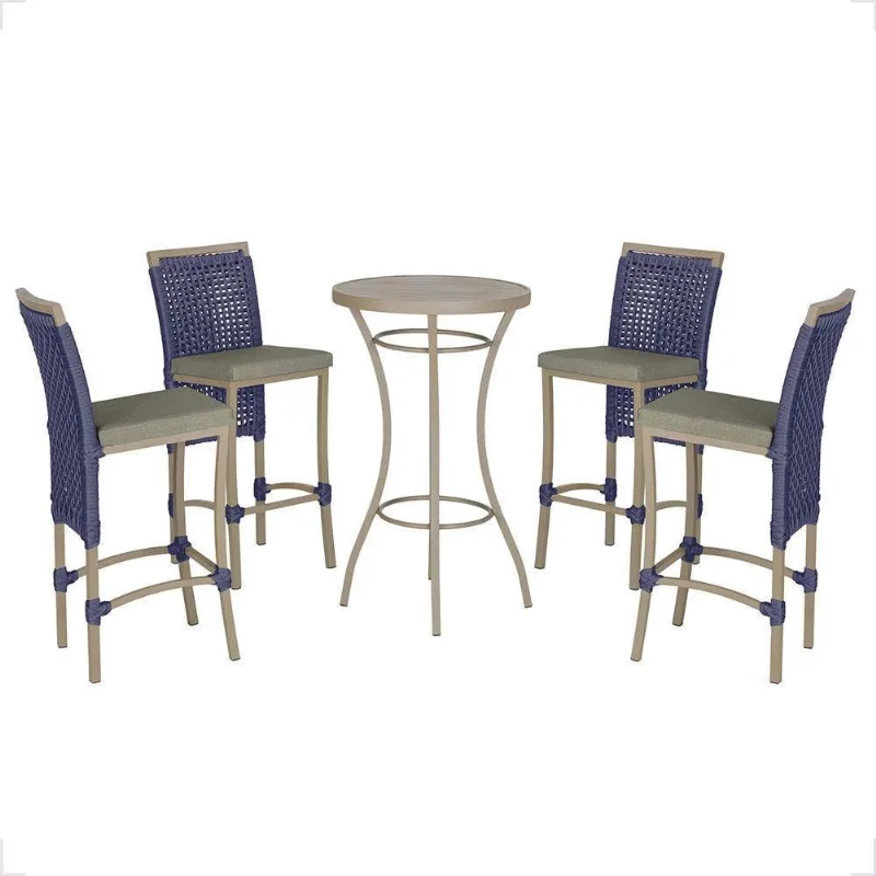 Mesa Bistrô E 4 Banquetas Roma Fendi Corda Estofado 8 Trama Azul - Trama