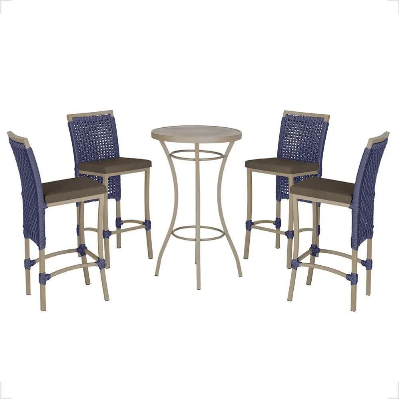 Mesa Bistrô E 4 Banquetas Roma Fendi Corda Estofado 9 Trama Azul - Trama