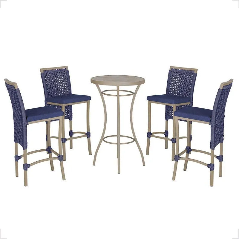 Mesa Bistrô 4 Banquetas Roma Fendi Corda Estofado 10 Trama Azul