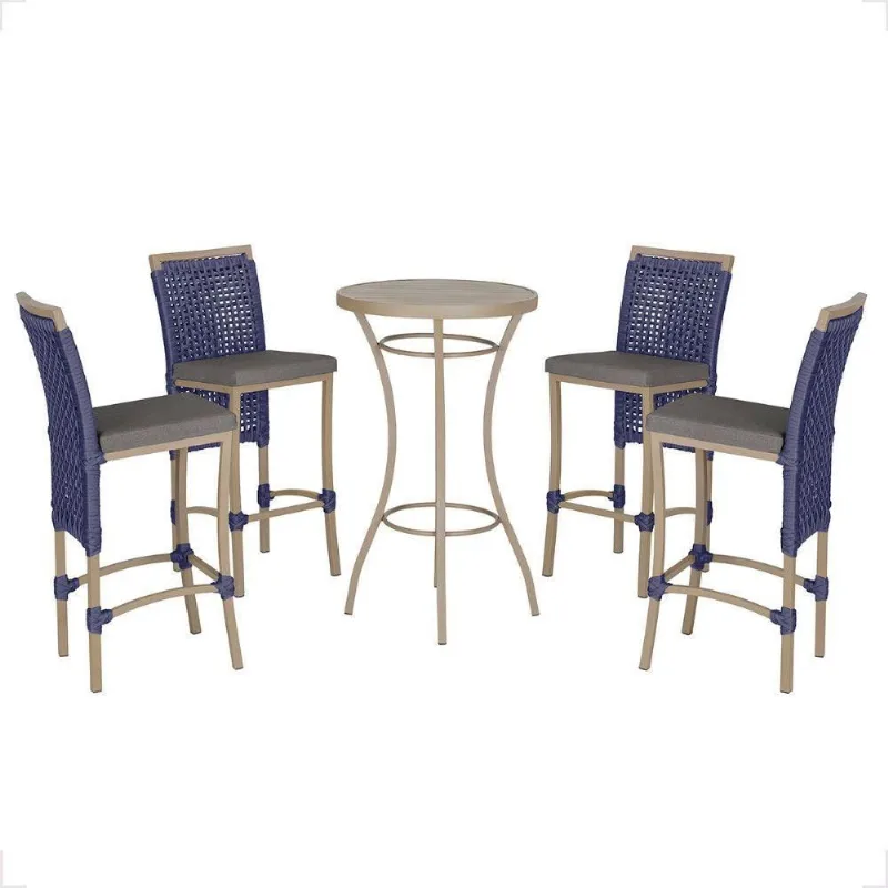 Mesa Bistro E 4 Banquetas Roma Fendi Corda Náutica 11 Azul - Trama