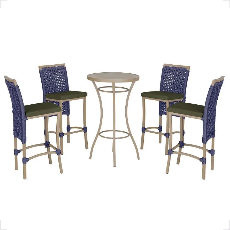 Mesa Bistro E 4 Banquetas Roma Fendi Corda Náutica 12 Azul - Trama