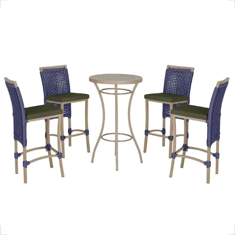 Mesa Bistro E 4 Banquetas Roma Fendi Corda Náutica 13 Trama Azul - Trama