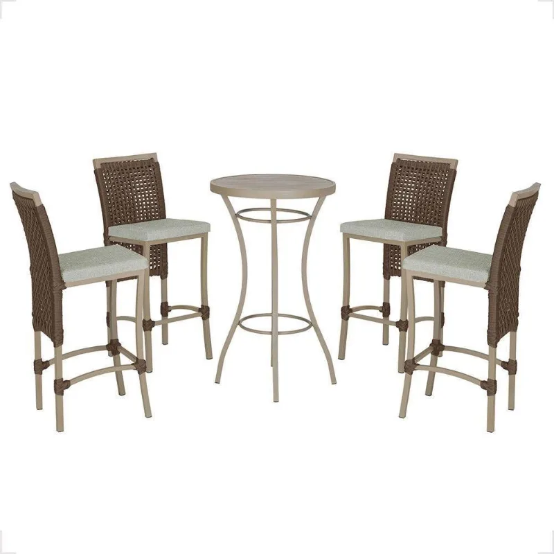 Mesa Bistrô Com 4 Banquetas Roma Fendi Corda Náutica 3 Trama Marrom - Trama