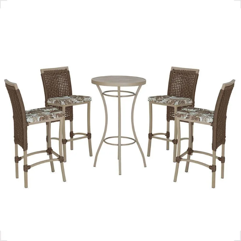Mesa Bistrô E 4 Banquetas Roma Fendi Corda Estofado 6 Trama Marrom - Trama