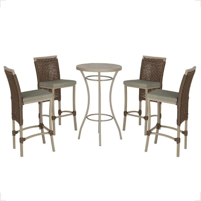 Mesa Bistrô E 4 Banquetas Roma Fendi Corda Estofado 8 Trama Marrom - Trama