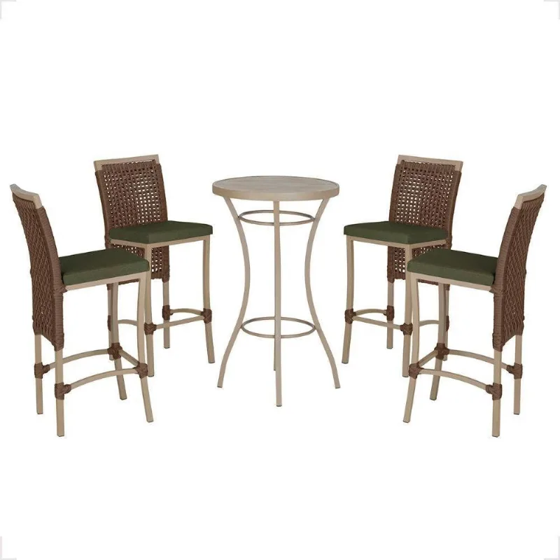 Mesa Bistro E 4 Banquetas Roma Fendi Corda Náutica 13 Trama Marrom - Trama