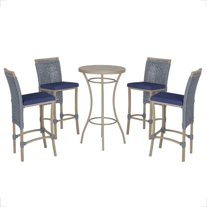Mesa Bistrô 4 Banquetas Roma Fendi Corda Estofado 10 Trama Prata