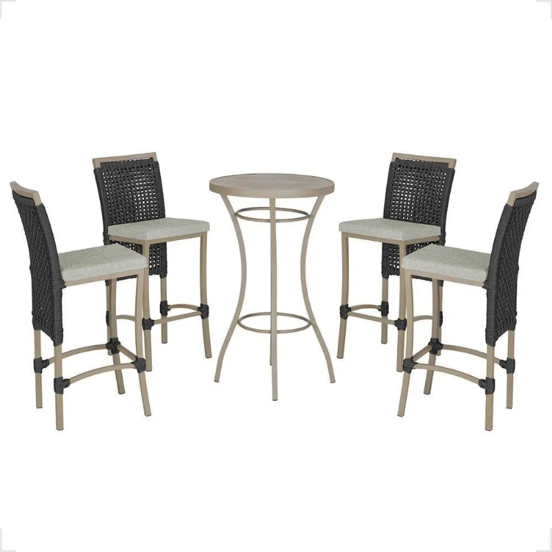 Mesa Bistrô Com 4 Banquetas Roma Fendi Corda Náutica 3 Trama Preto - Trama