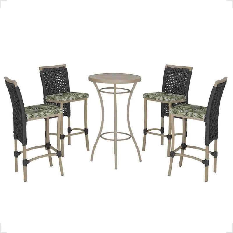 Mesa Bistrô E 4 Banquetas Roma Fendi Corda Estofado 5 Trama Preto