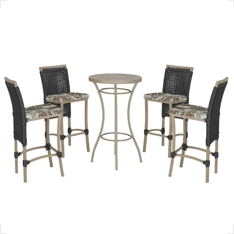 Mesa Bistrô E 4 Banquetas Roma Fendi Corda Estofado 6 Trama Preto
