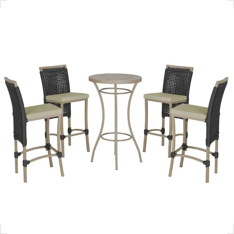 Mesa Bistrô E 4 Banquetas Roma Fendi Corda Estofado 7 Trama Preto