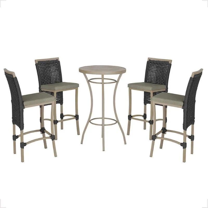 Mesa Bistrô E 4 Banquetas Roma Fendi Corda Estofado 8 Trama Preto
