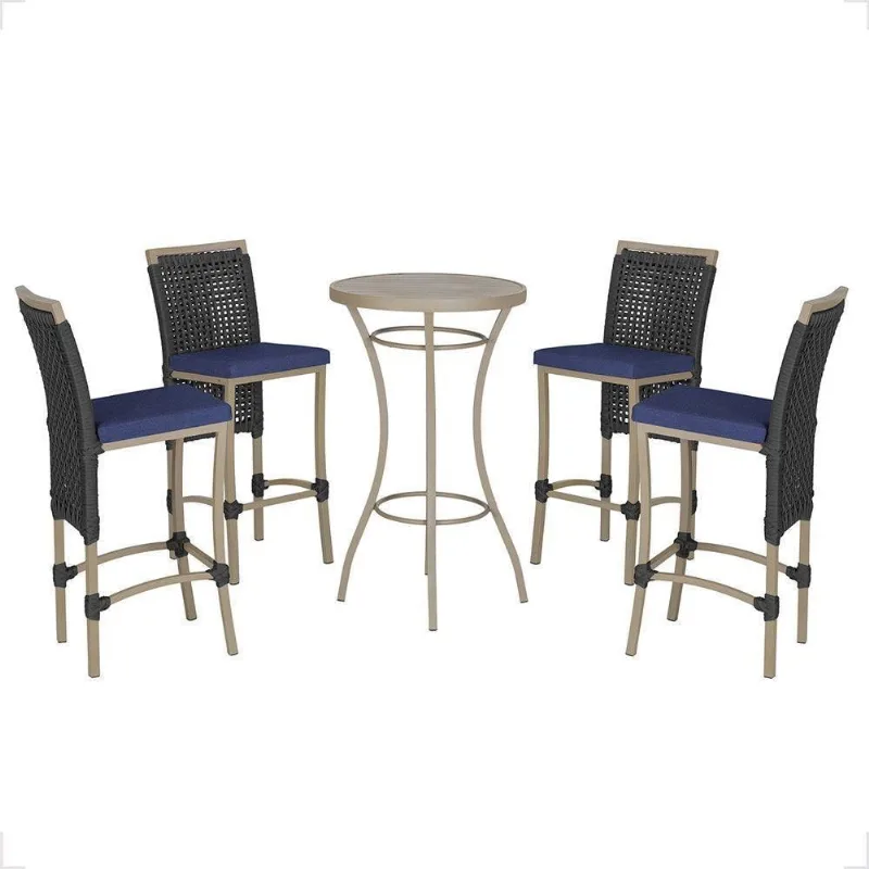 Mesa Bistrô 4 Banquetas Roma Fendi Corda Estofado 10 Trama Preto